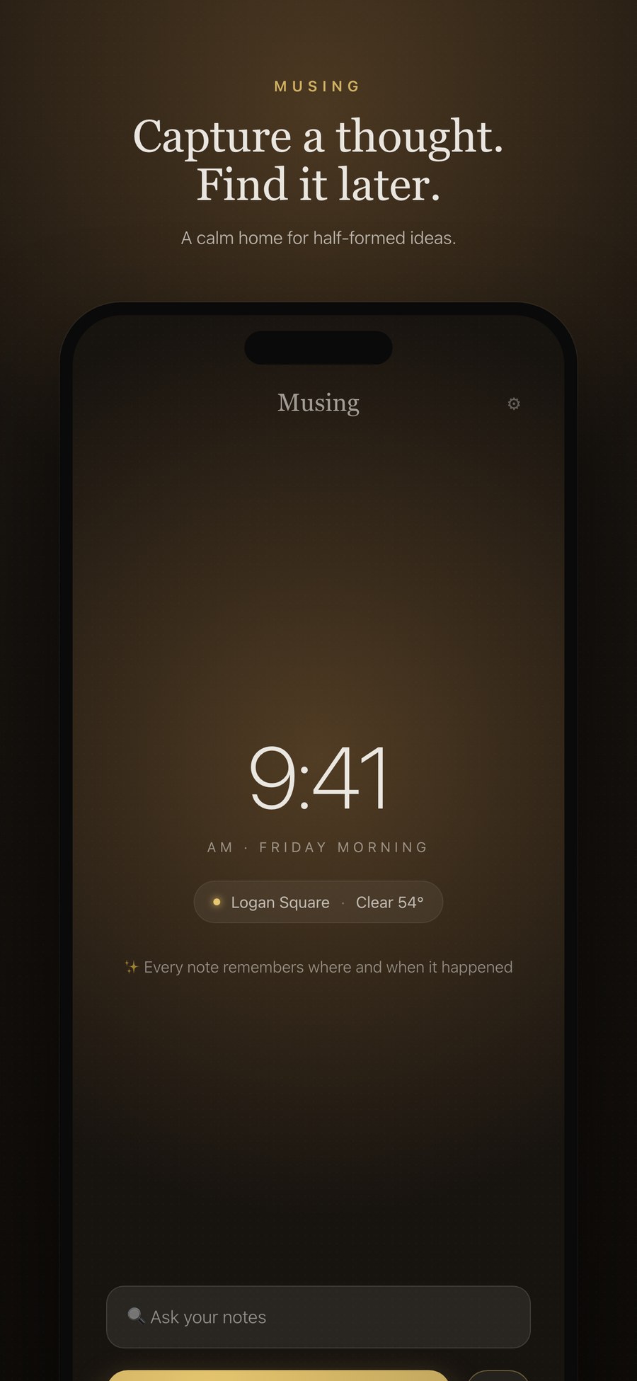 Musing home screen — capture a thought, find it later